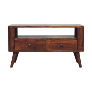 Solid Mango Wood Solid Chestnut Finished Mango Wood 2 Drawer Bera Media Unit