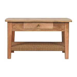 Solid Mango Wood Natural Finished Rope Pattern Shelf 2 Drawers Coffee Table