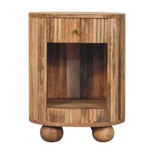 Solid Mango Wood Natural Finished 1 Drawer Soba Ball Slatted Open Slot Bedside