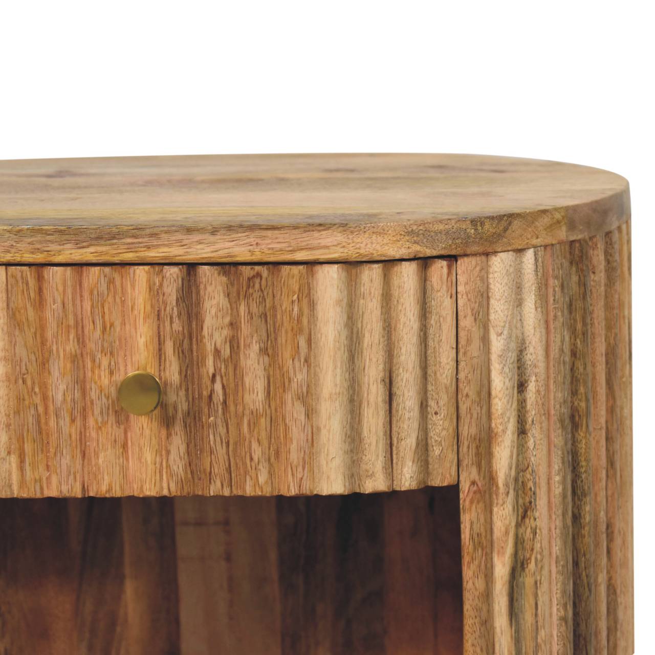 Solid Mango Wood Natural Finished 1 Drawer Soba Ball Slatted Open Slot Bedside - Image 4