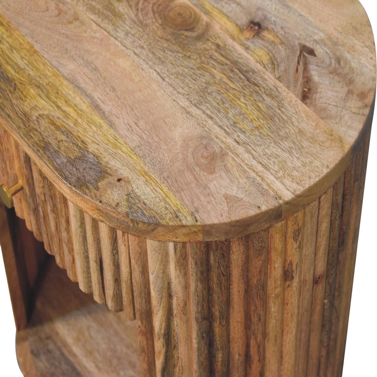 Solid Mango Wood Natural Finished 1 Drawer Soba Ball Slatted Open Slot Bedside - Image 5