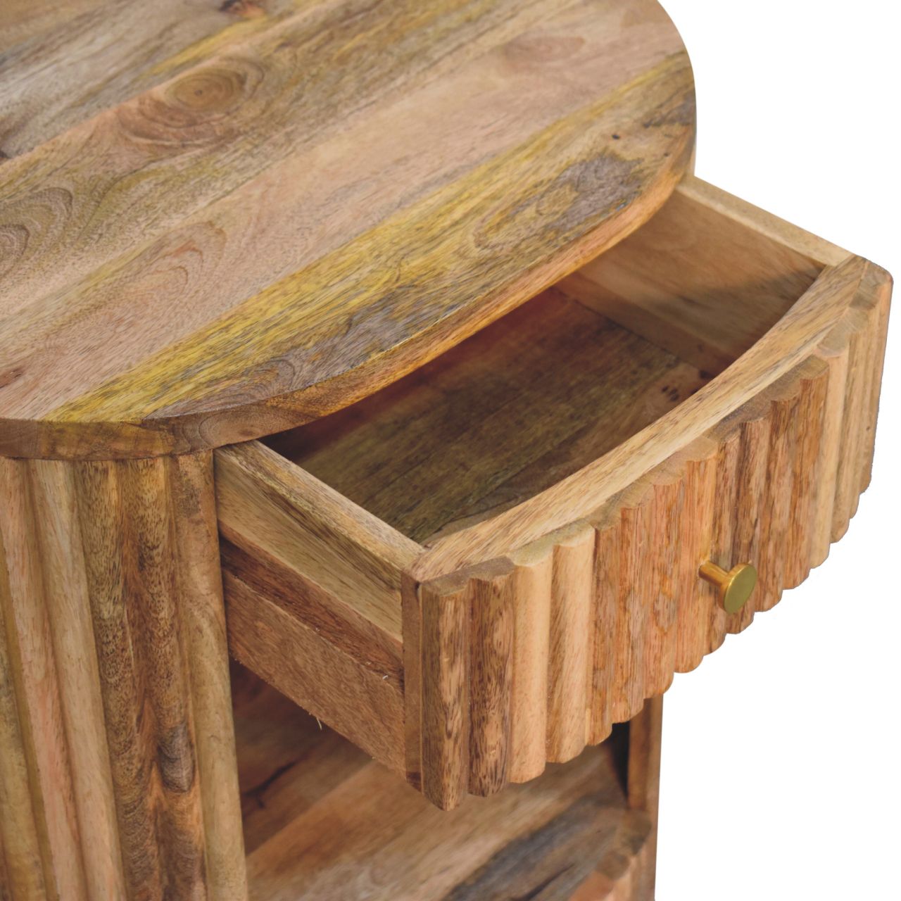 Solid Mango Wood Natural Finished 1 Drawer Soba Ball Slatted Open Slot Bedside - Image 6