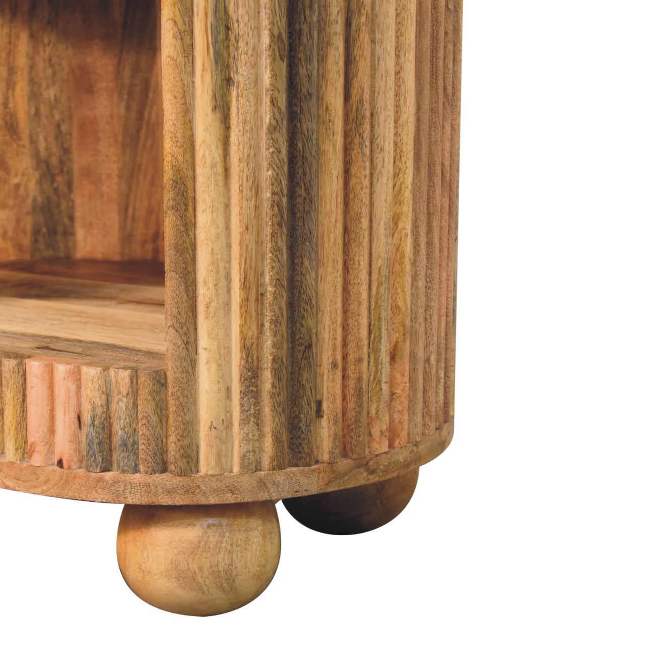 Solid Mango Wood Natural Finished 1 Drawer Soba Ball Slatted Open Slot Bedside - Image 7