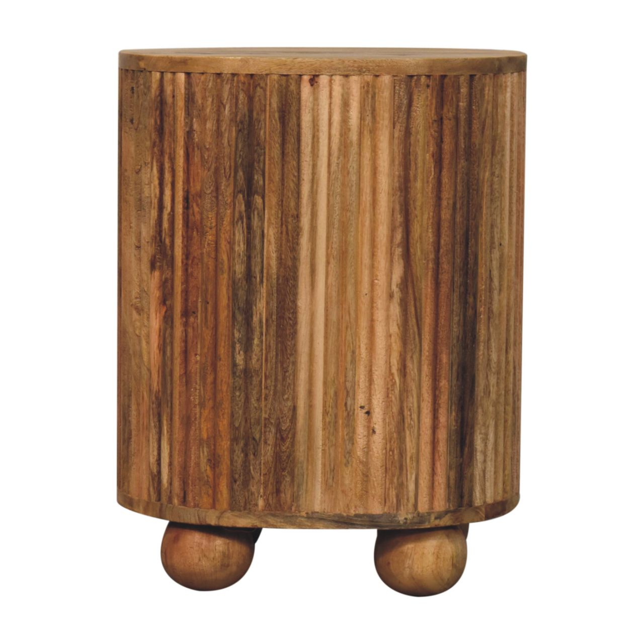 Solid Mango Wood Natural Finished 1 Drawer Soba Ball Slatted Open Slot Bedside - Image 9