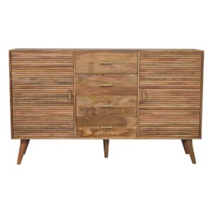 Solid Mango Wood Natural Finished 4 Drawer 2 Door Soba T-Bar Large Nordic Chest