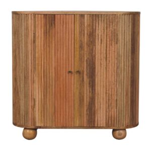 Solid Mango Wood Natural Finished Soba Ball Feet 2 Door Cabinet