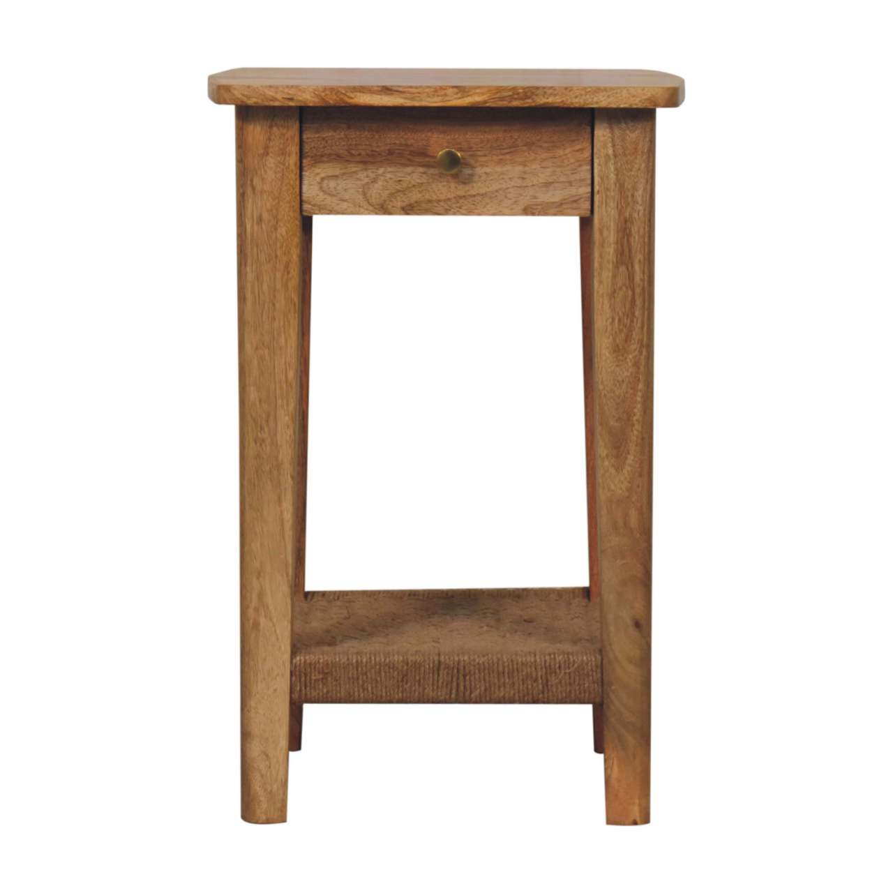 Solid Mango Wood Natural Finished Rope Wound Shelf End Table