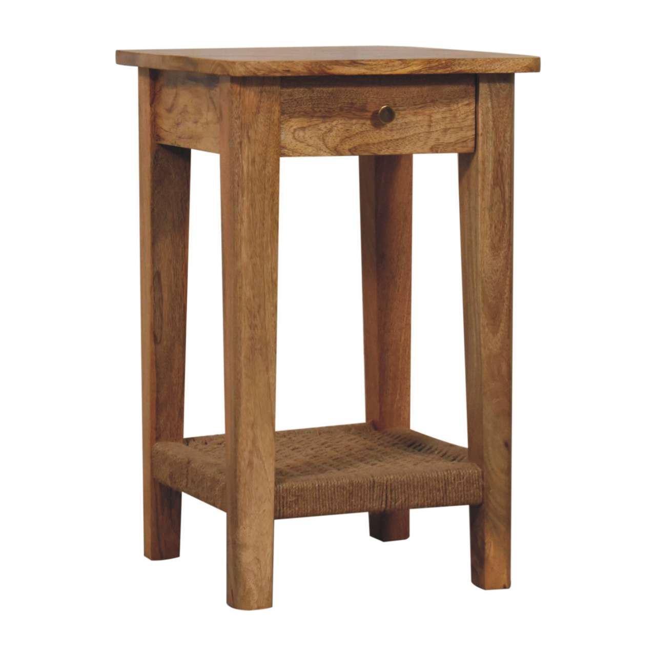 Solid Mango Wood Natural Finished Rope Wound Shelf End Table - Image 2