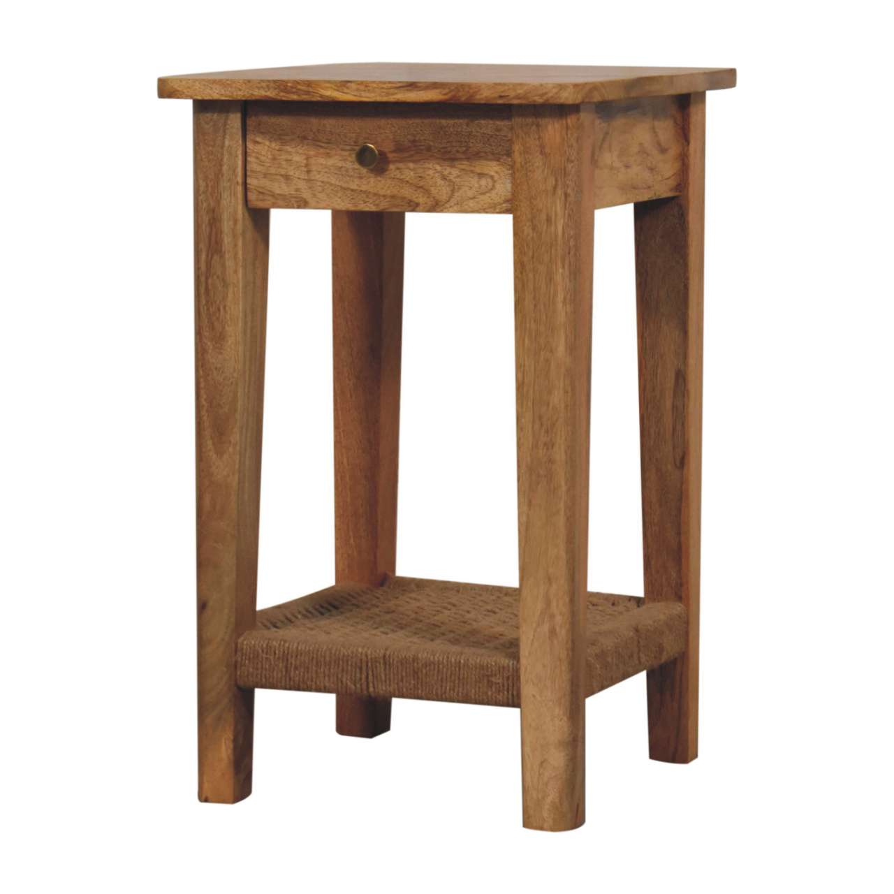 Solid Mango Wood Natural Finished Rope Wound Shelf End Table - Image 3