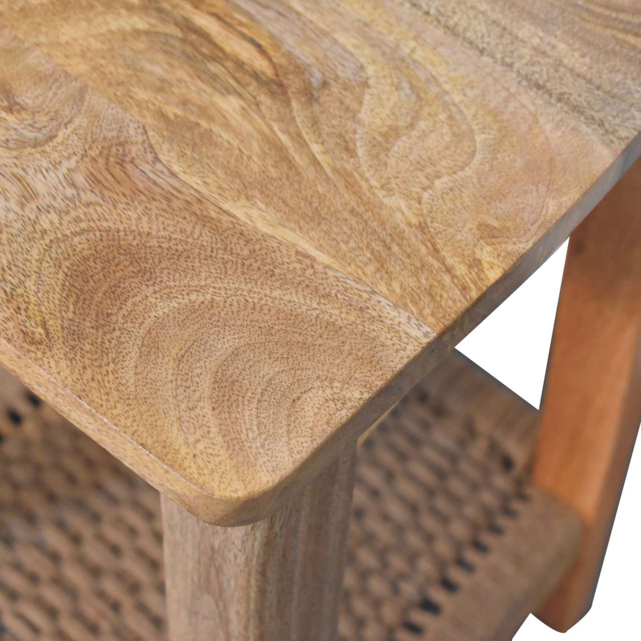 Solid Mango Wood Natural Finished Rope Wound Shelf End Table - Image 7