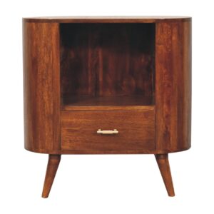 Solid Mango Wood Chestnut Finished T-bar Cortez 1 Drawer Open Slot Cabinet