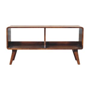 Solid Mango Wood Chestnut Finished Curved Double Slot Media Unit