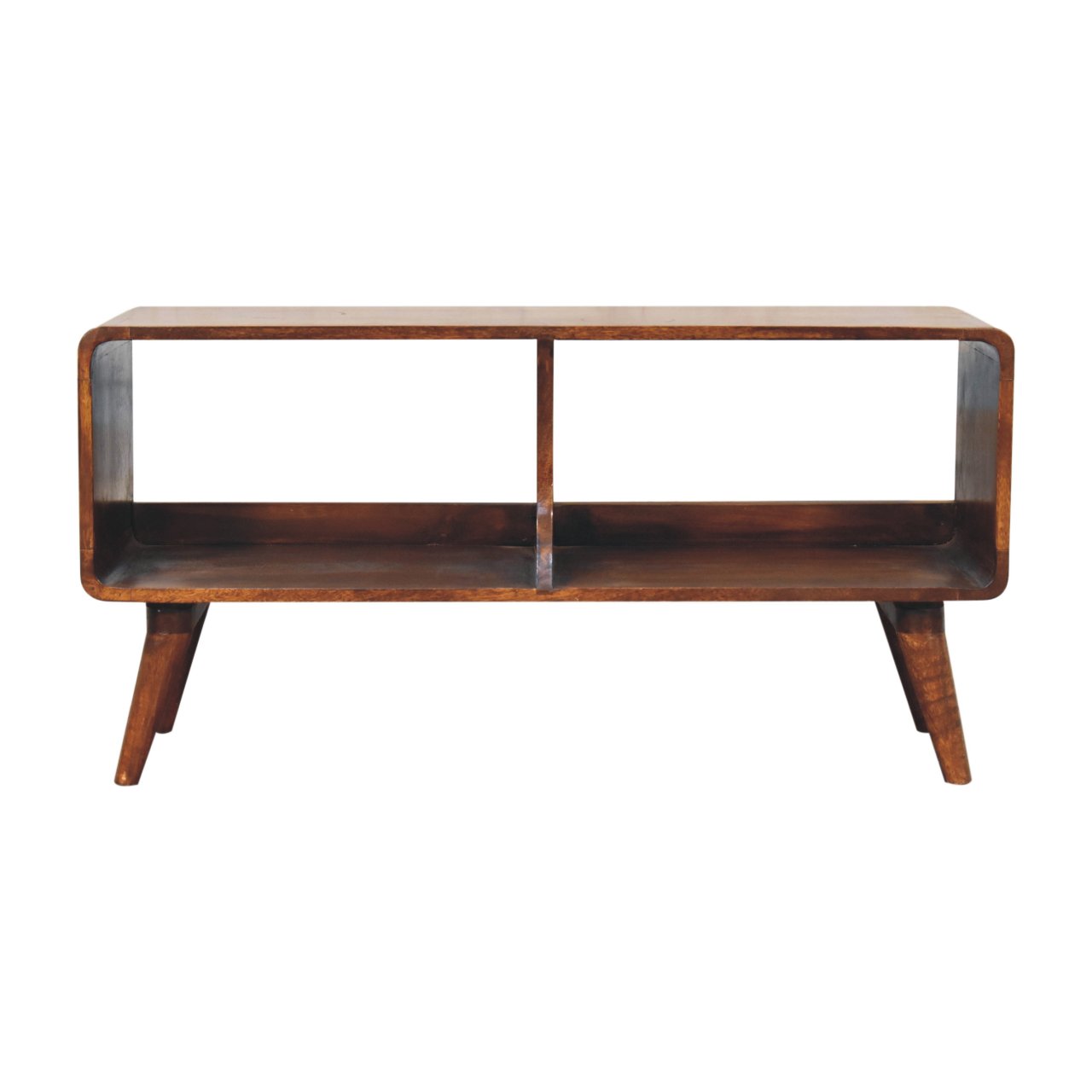 Solid Mango Wood Chestnut Finished Curved Double Slot Media Unit