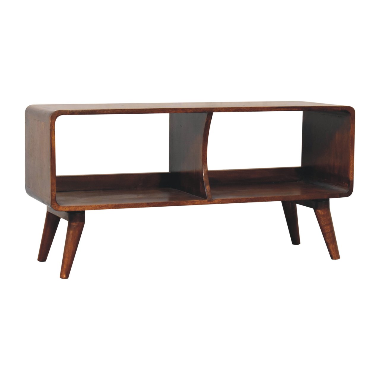 Solid Mango Wood Chestnut Finished Curved Double Slot Media Unit - Image 3