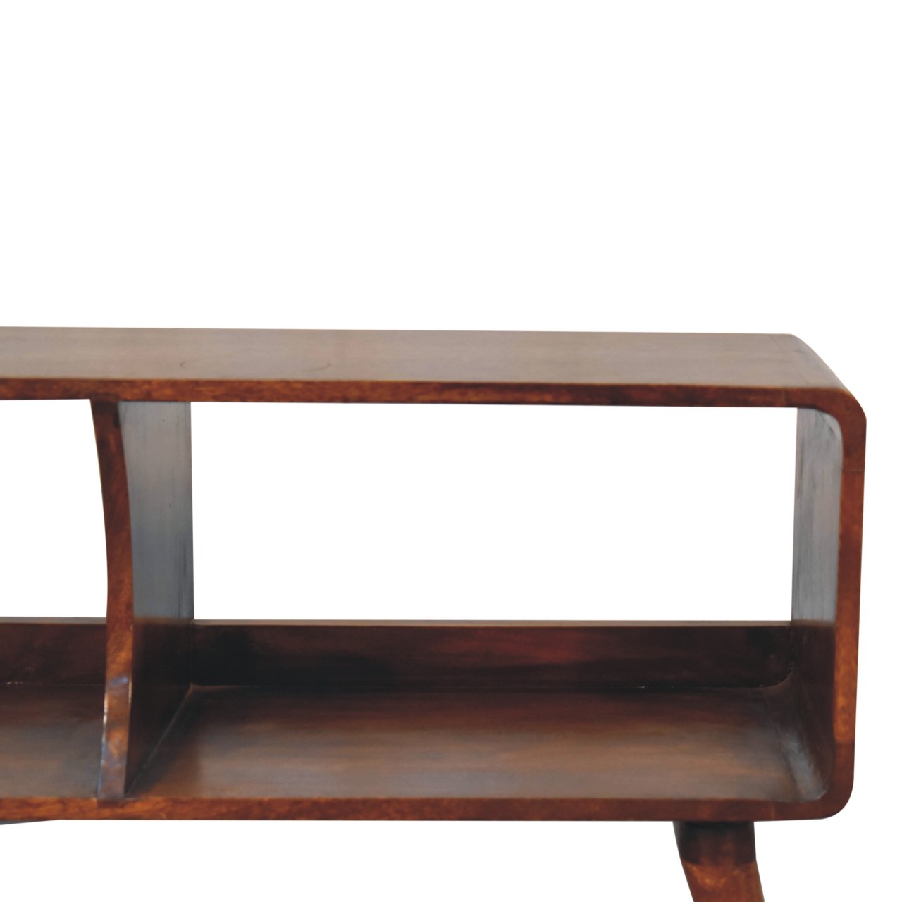 Solid Mango Wood Chestnut Finished Curved Double Slot Media Unit - Image 4