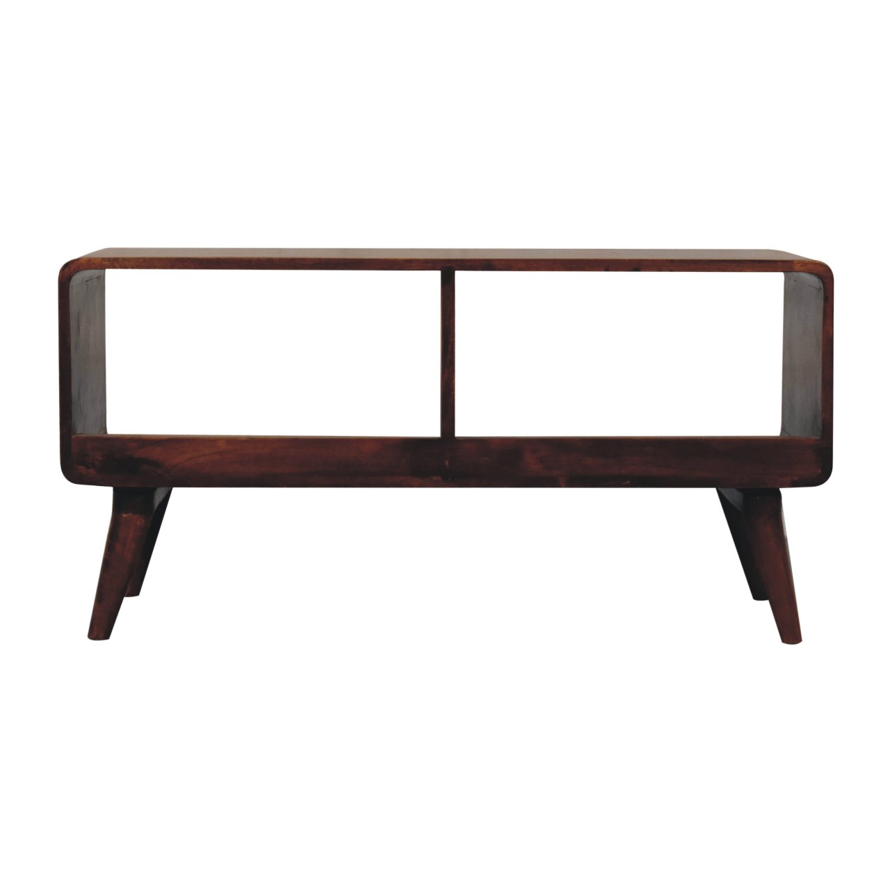 Solid Mango Wood Chestnut Finished Curved Double Slot Media Unit - Image 8