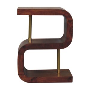 Solid Mango Wood Chestnut Finished S-Curve Brass Detail Bedside
