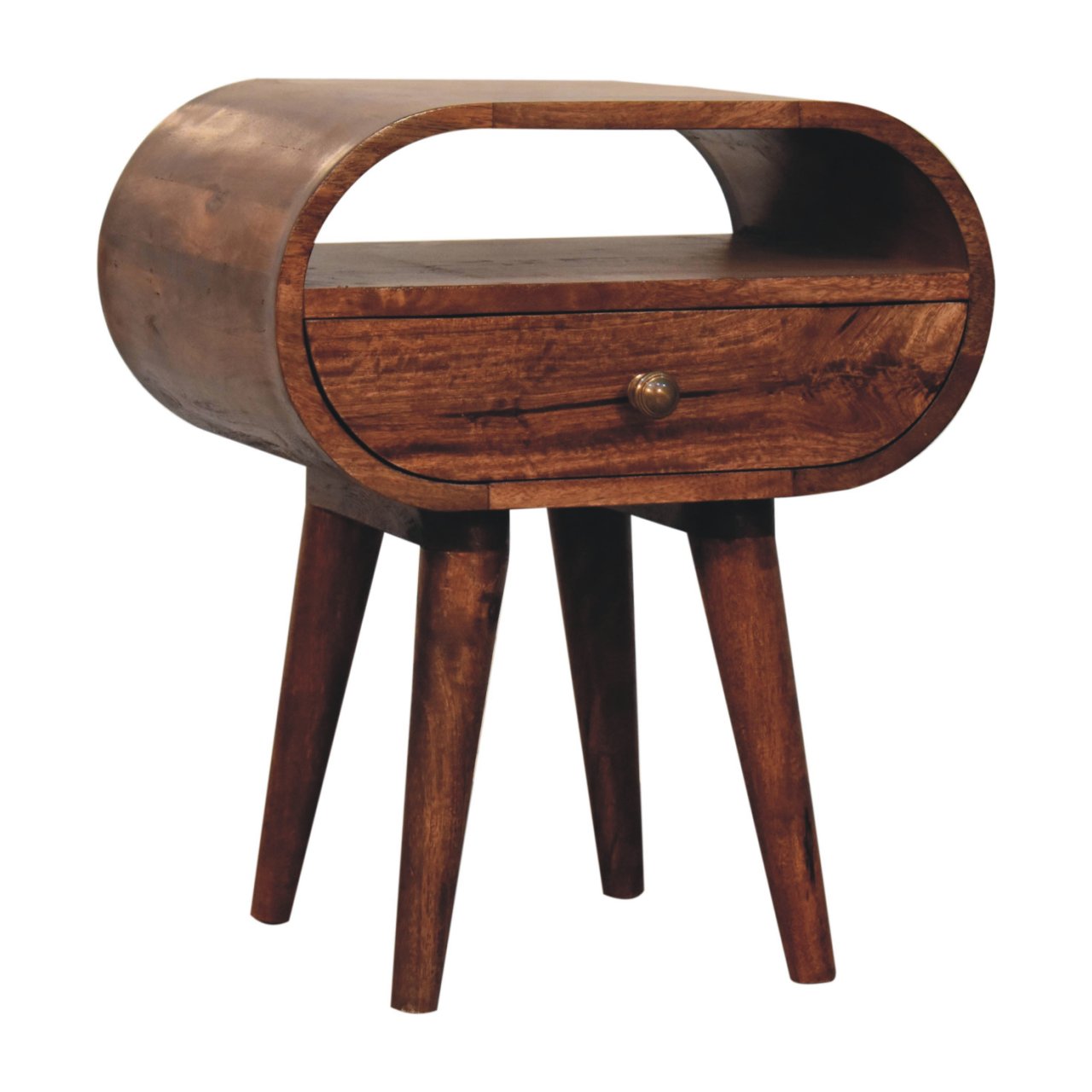 Solid Mango Wood Honey Caramel Circular Bedside with Open Slot - Image 2