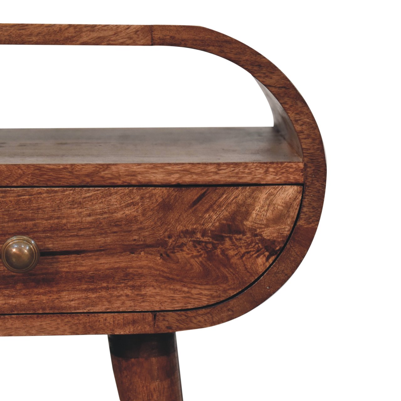 Solid Mango Wood Honey Caramel Circular Bedside with Open Slot - Image 3