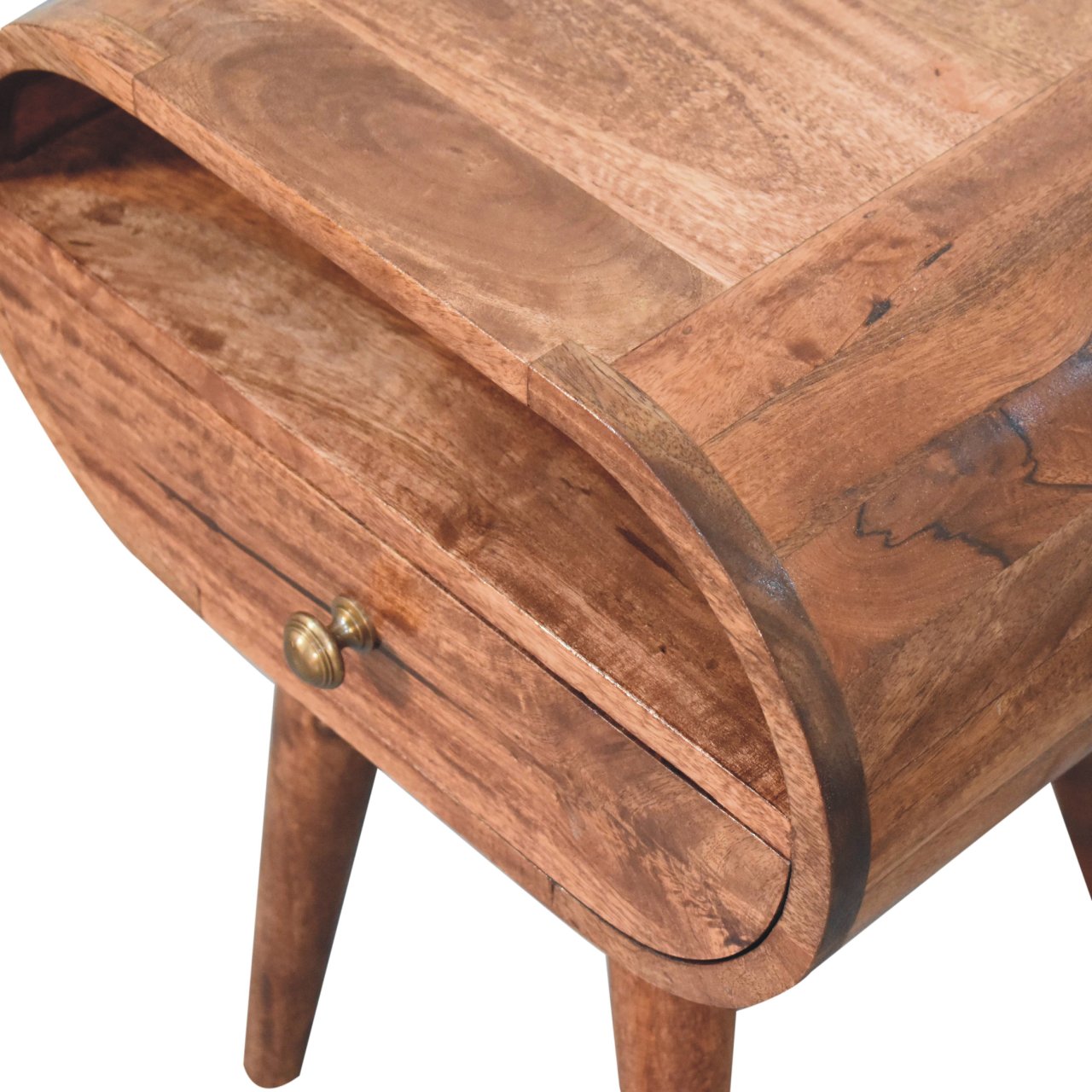 Solid Mango Wood Honey Caramel Circular Bedside with Open Slot - Image 4