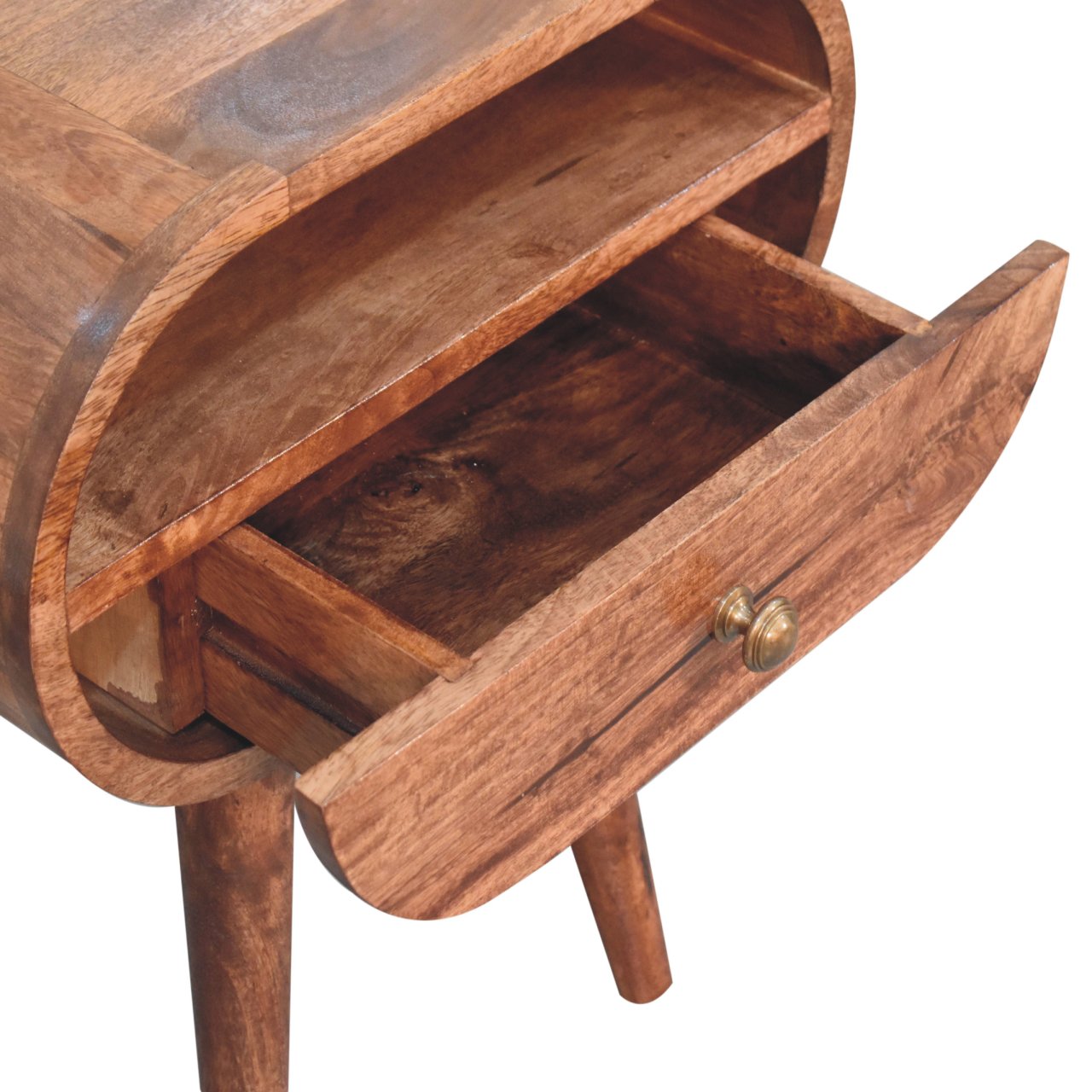 Solid Mango Wood Honey Caramel Circular Bedside with Open Slot - Image 5