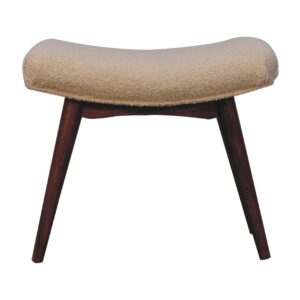 Solid Mango Wood Honey Caramel Boucle Cream Curved Bench