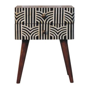 Solid Mango Wood Honey Caramel Finished 2 Drawer Edessa Bone Inlay Bedside