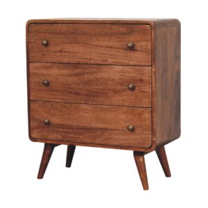 Solid Mango Wood Honey Caramel Finished Curved 3 Drawer Chest