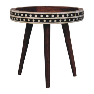 Solid Mango Wood Honey Caramel Small Patterned Nordic Style End Table