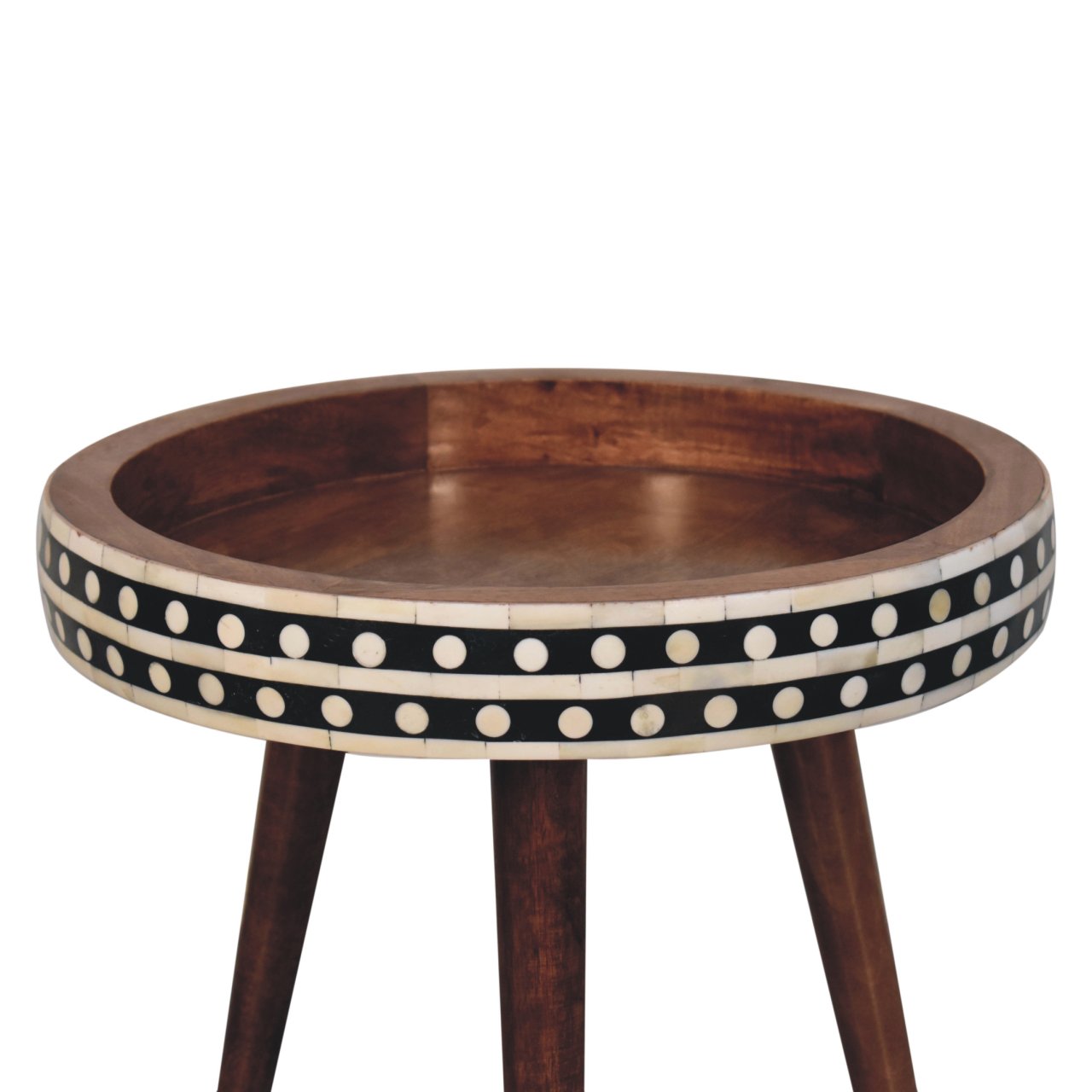 Solid Mango Wood Honey Caramel Small Patterned Nordic Style End Table - Image 2