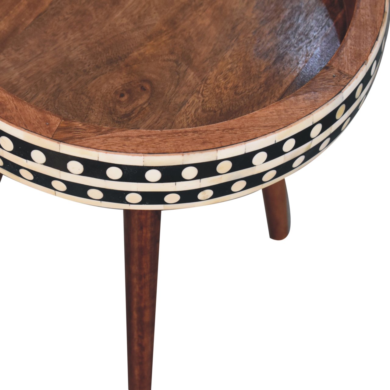 Solid Mango Wood Honey Caramel Small Patterned Nordic Style End Table - Image 3