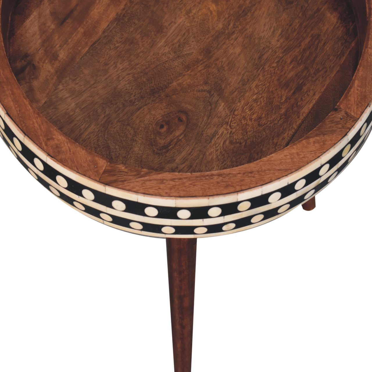 Solid Mango Wood Honey Caramel Small Patterned Nordic Style End Table - Image 4