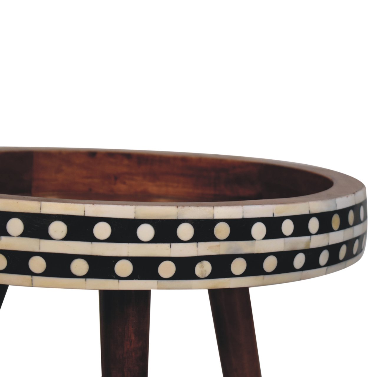 Solid Mango Wood Honey Caramel Small Patterned Nordic Style End Table - Image 5
