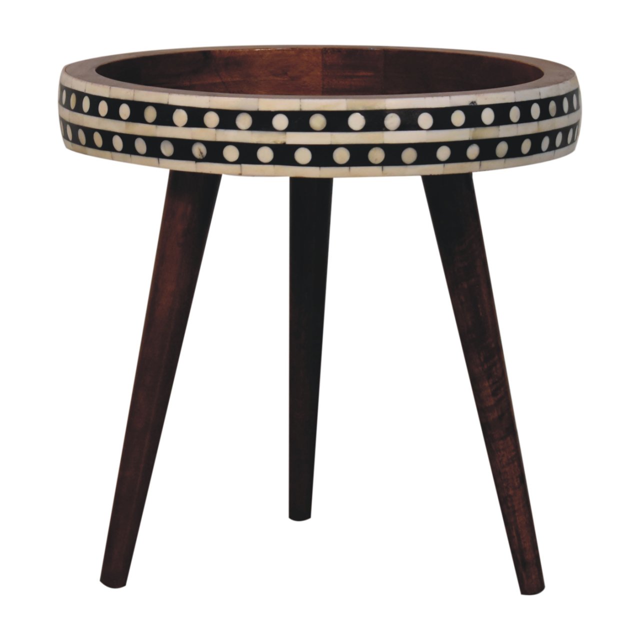 Solid Mango Wood Honey Caramel Small Patterned Nordic Style End Table - Image 7