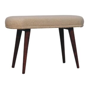 Solid Mango Wood Honey Caramel Boucle Cream Nordic Bench