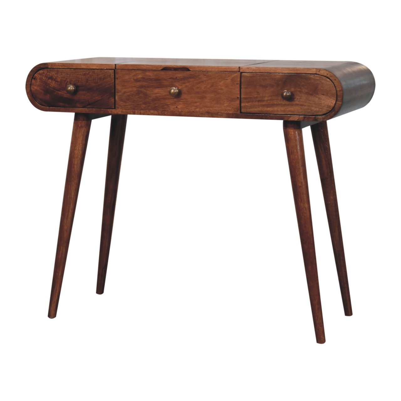 Solid Mango Wood Honey Caramel Finished Round Dressing Table - Image 2