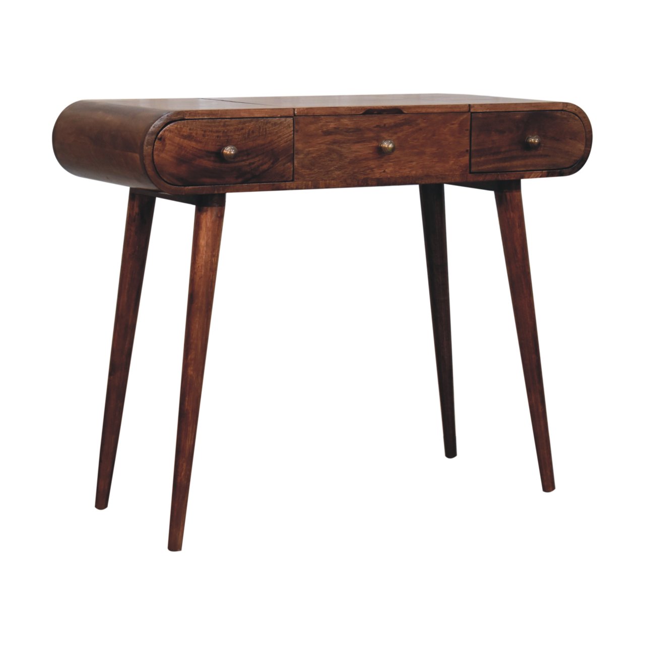 Solid Mango Wood Honey Caramel Finished Round Dressing Table - Image 3