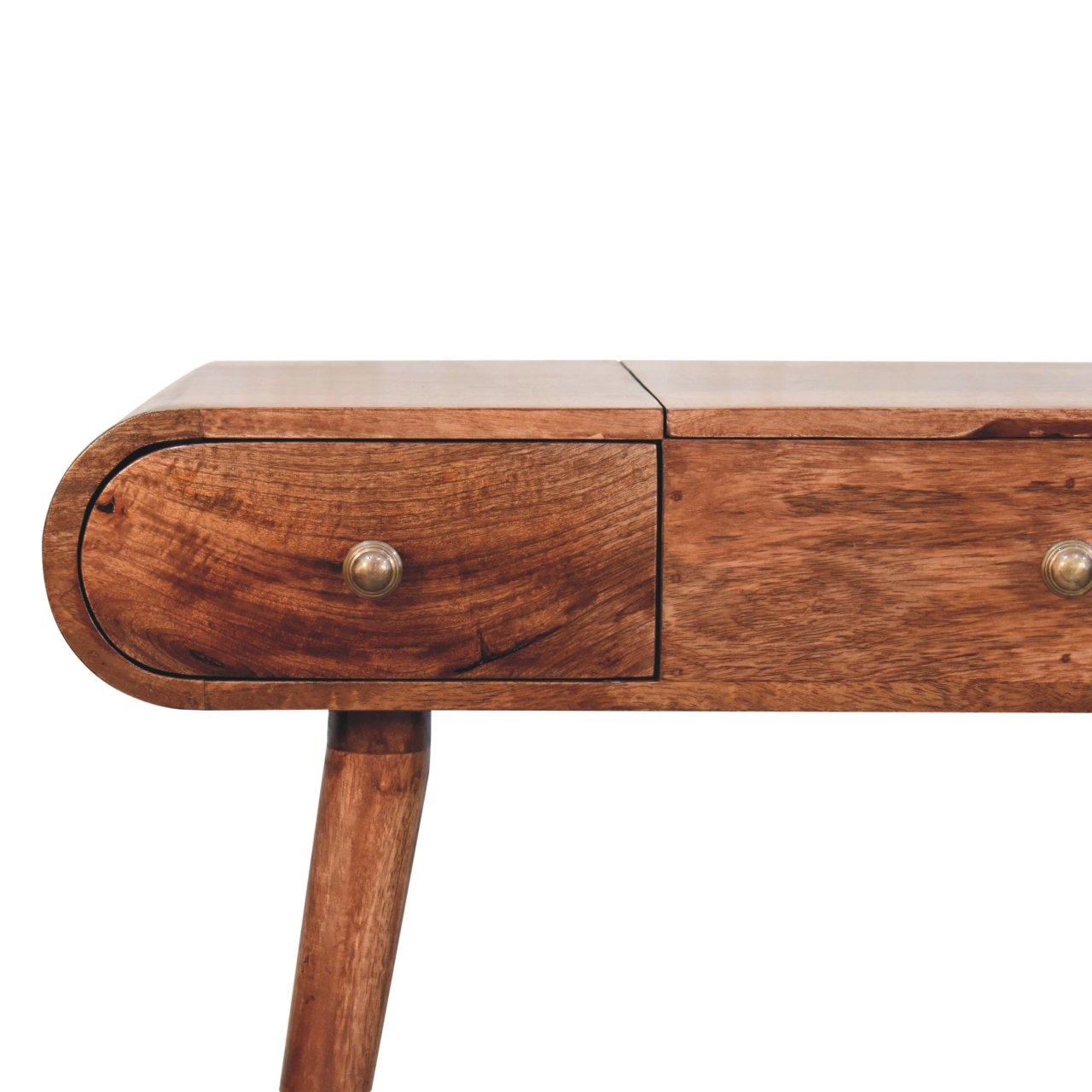 Solid Mango Wood Honey Caramel Finished Round Dressing Table - Image 4