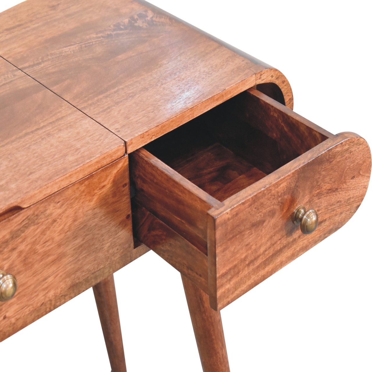 Solid Mango Wood Honey Caramel Finished Round Dressing Table - Image 5