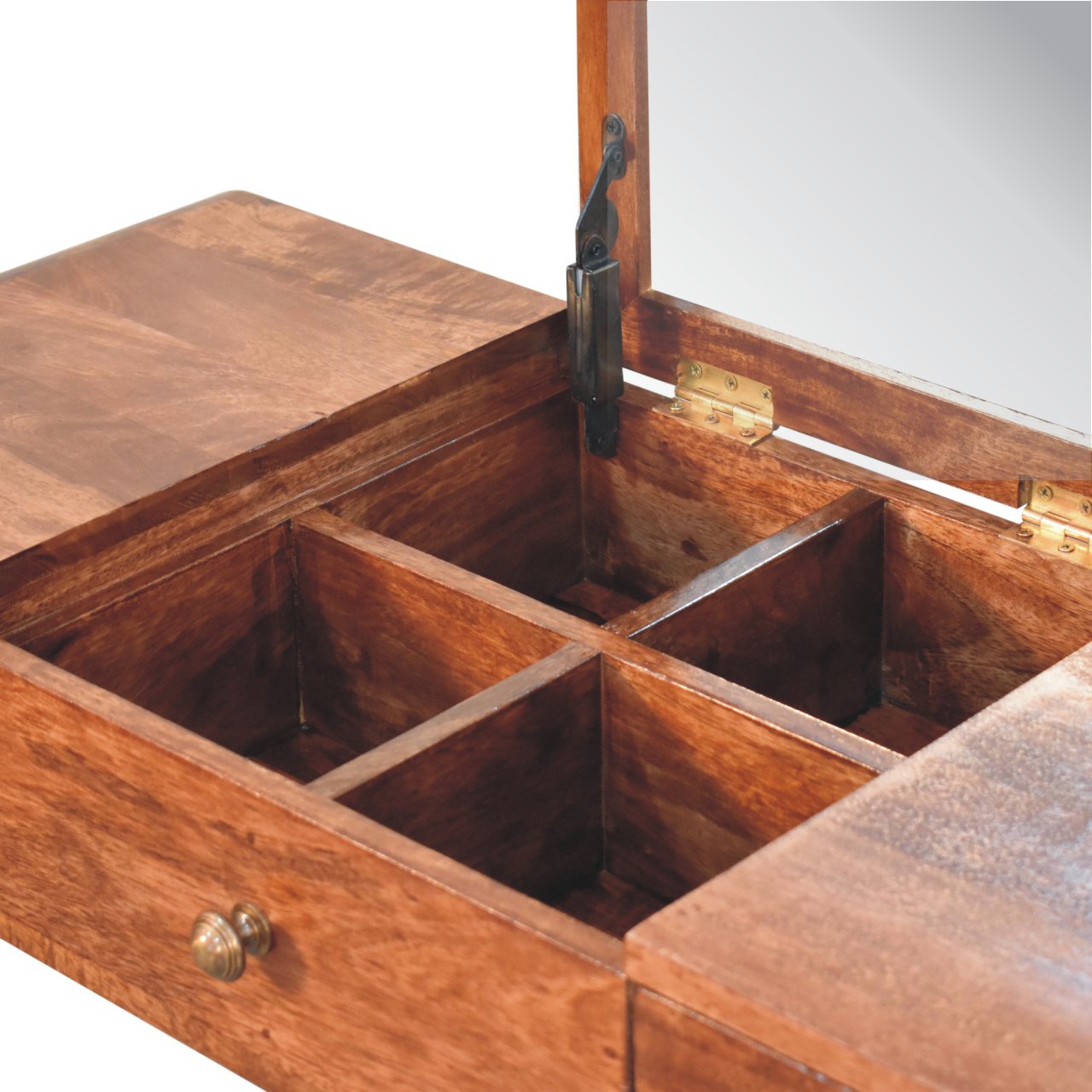 Solid Mango Wood Honey Caramel Finished Round Dressing Table - Image 6