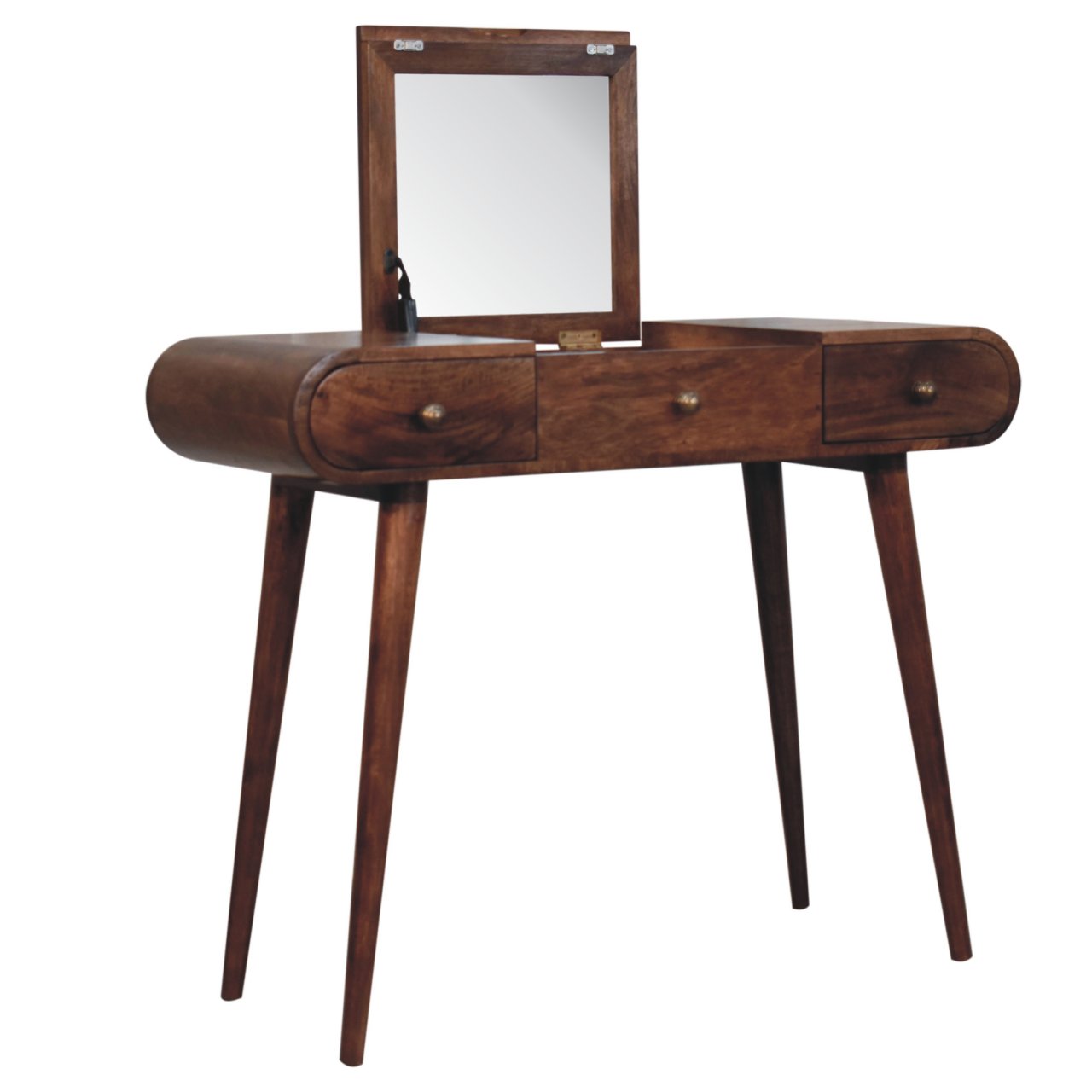 Solid Mango Wood Honey Caramel Finished Round Dressing Table - Image 7