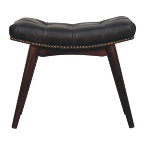 Solid Mango Wood California Walnut & Studded Black Leather Finished Bench