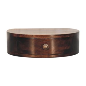 Solid Mango Wood California Walnut Wall Mounted Rounded Bedside