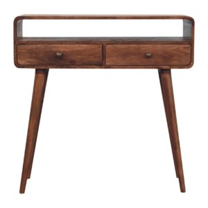 Solid Mango Wood  Honey Caramel Finished Curved 2 Drawer Console Table