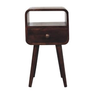 Solid Mango Wood Mini California Walnut Curved Bedside with Open Slot
