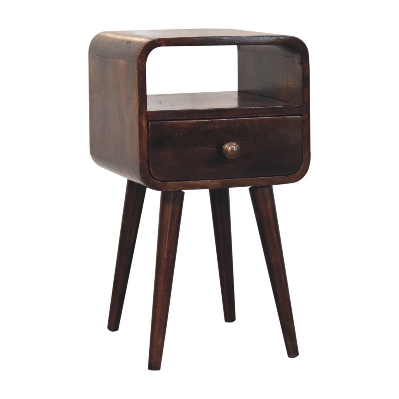 Solid Mango Wood Mini California Walnut Curved Bedside with Open Slot - Image 2