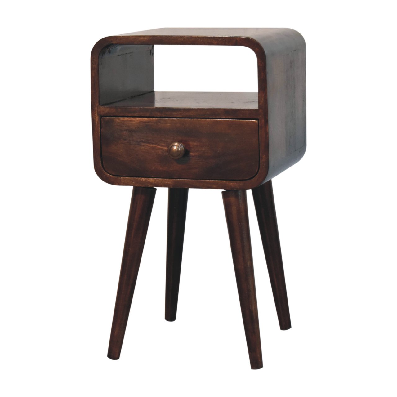 Solid Mango Wood Mini California Walnut Curved Bedside with Open Slot - Image 3