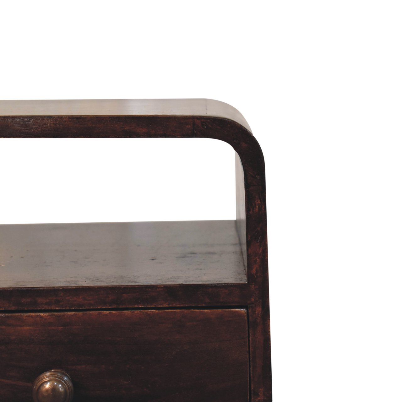 Solid Mango Wood Mini California Walnut Curved Bedside with Open Slot - Image 4