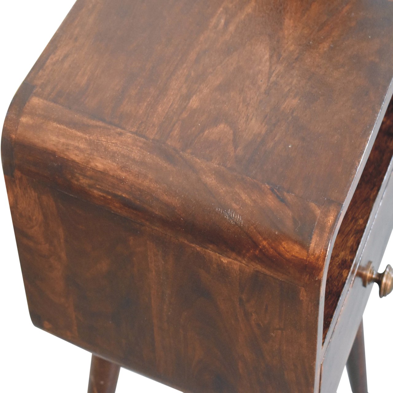 Solid Mango Wood Mini California Walnut Curved Bedside with Open Slot - Image 5