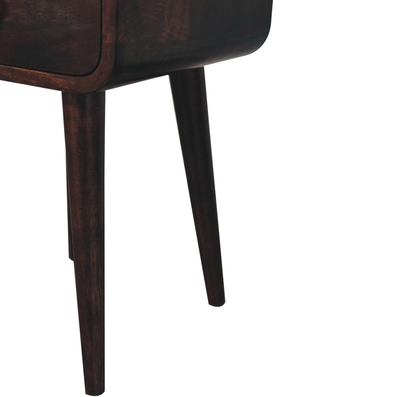 Solid Mango Wood Mini California Walnut Curved Bedside with Open Slot - Image 7